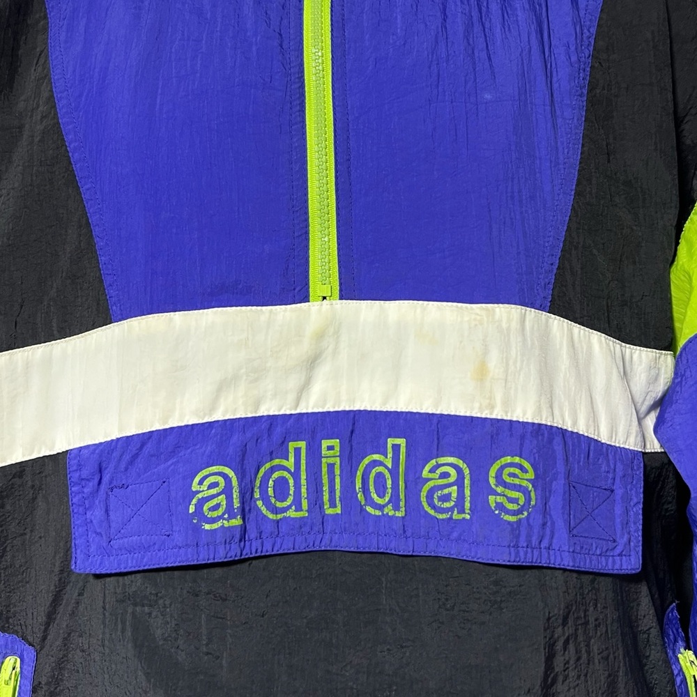 Vintage Adidas Trefoil Purple & Neon Pullover Coat Jacket L Flawed - Picture 3 of 9